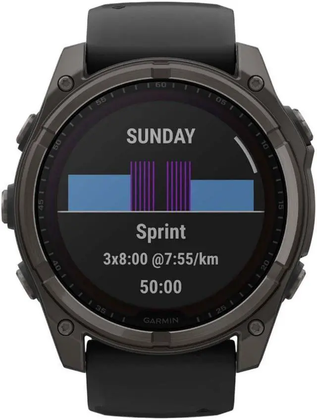 Alt view image 3 of 15 - Garmin fnix® 8 - 51 mm, Solar, AMOLED, Sapphire, Premium Multisport GPS Smartwatch, Long-Lasting Battery Life, Dive-Rated, Built-in LED Flashlight, Carbon Gray DLC Titanium with Pebble Gray Band