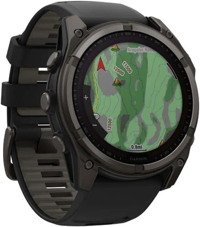 Alt view image 5 of 15 - Garmin fnix® 8 - 51 mm, Solar, AMOLED, Sapphire, Premium Multisport GPS Smartwatch, Long-Lasting Battery Life, Dive-Rated, Built-in LED Flashlight, Carbon Gray DLC Titanium with Pebble Gray Band