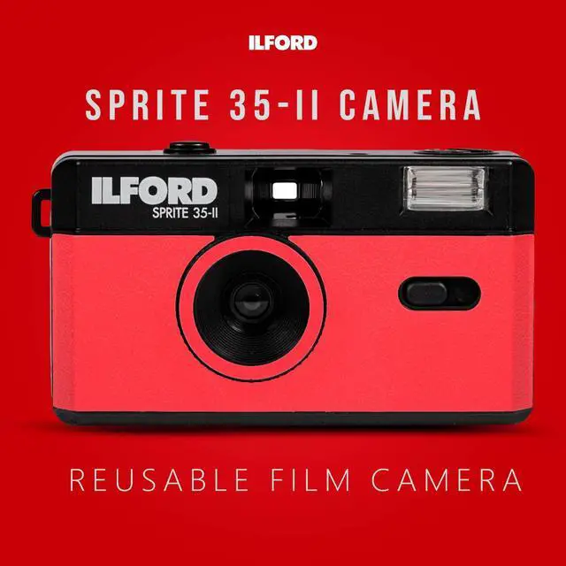 Alt view image 2 of 7 - Ilford Sprite 35 II 35mm Analog Film Camera Red Black with 3 Pack Film Bundle
