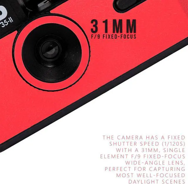 Alt view image 3 of 7 - Ilford Sprite 35 II 35mm Analog Film Camera Red Black with 3 Pack Film Bundle
