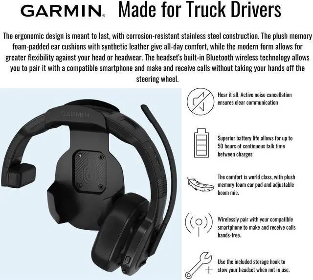 Alt view image 4 of 7 - Garmin dezl Ergonomic Headset 110 for Truckers Black Single Ear Bundle