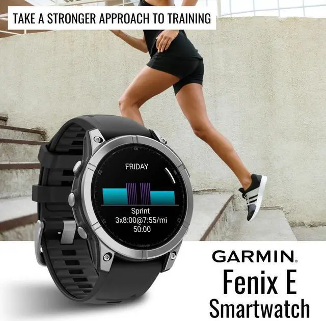 Alt view image 2 of 7 - Garmin fenix E 47mm AMOLED GPS Smartwatch (Slate Steel/Black) Bundle with Charging Stand and Screen Protector
