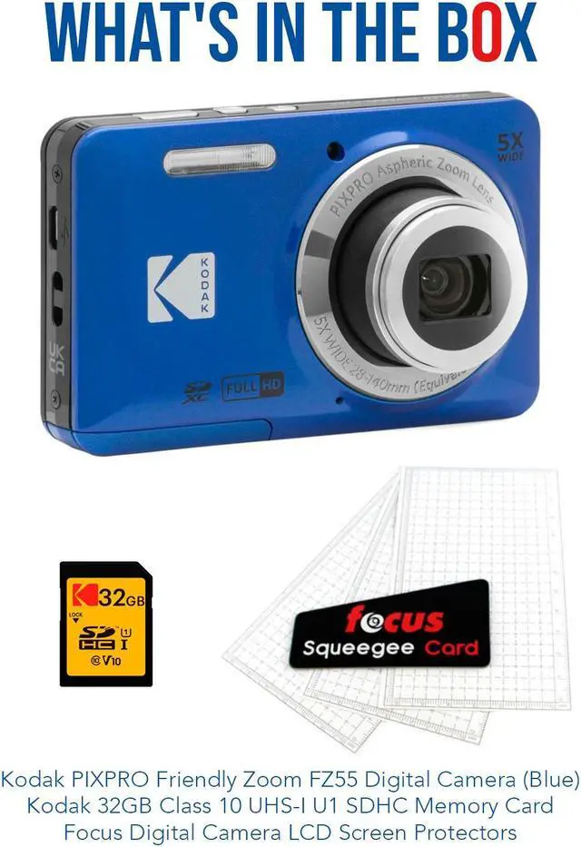 Alt view image 7 of 7 - Kodak PIXPRO Friendly Zoom FZ55 Blue Digital Camera with 32GB Memory Card Bundle