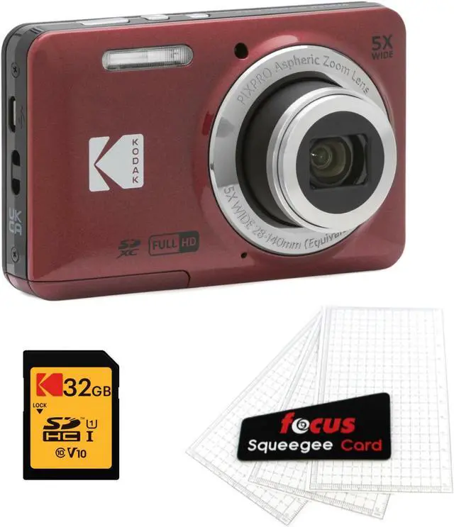 Main image of Kodak PIXPRO Friendly Zoom FZ55 Red Digital Camera with Memory Card Bundle
