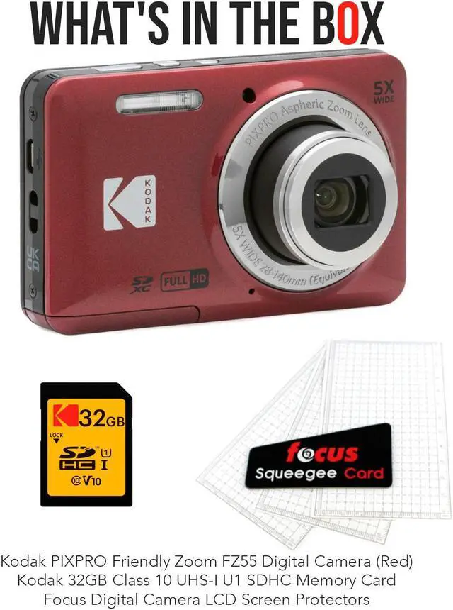 Alt view image 7 of 7 - Kodak PIXPRO Friendly Zoom FZ55 Red Digital Camera with Memory Card Bundle