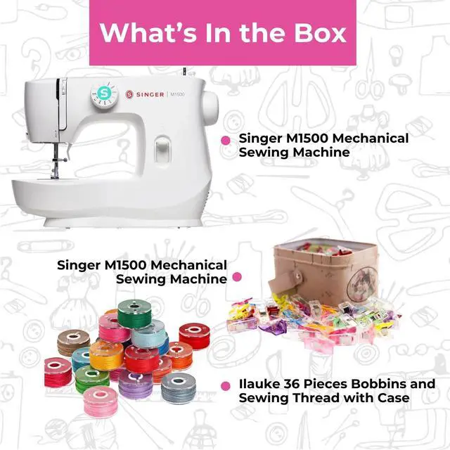 Alt view image 4 of 7 - SINGER M1500 Mechanical Sewing Machine+Ilauke 36 Pieces Bobbins and Sewing Thread with Case+GDMINLO Multipurpose Sewing Clips for Quilting and Crafts with Tin Box(100-Pack)