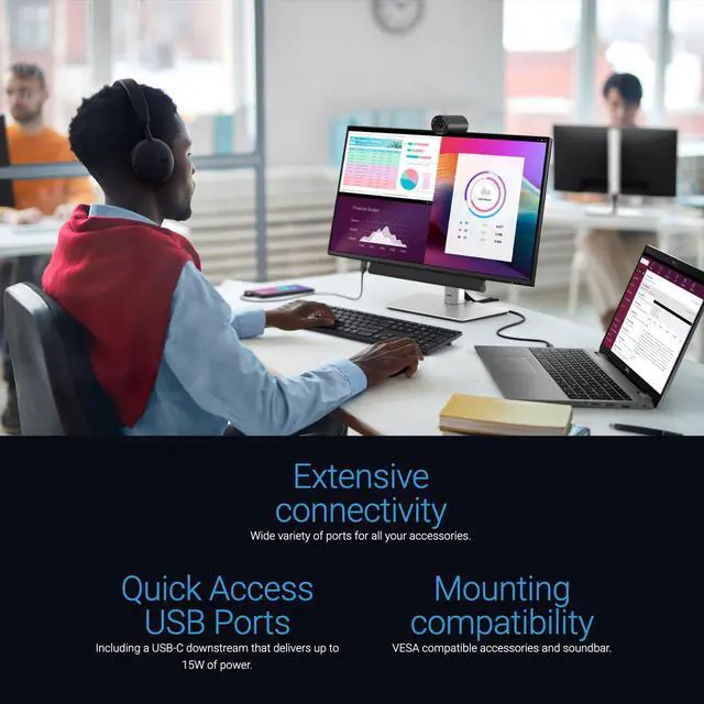 Alt view image 3 of 7 - Dell P2425H 24-inch Class Full HD LED Monitors | 16:9 | Black and Silver Bundle with USB-C Cable and Cleaning Kit