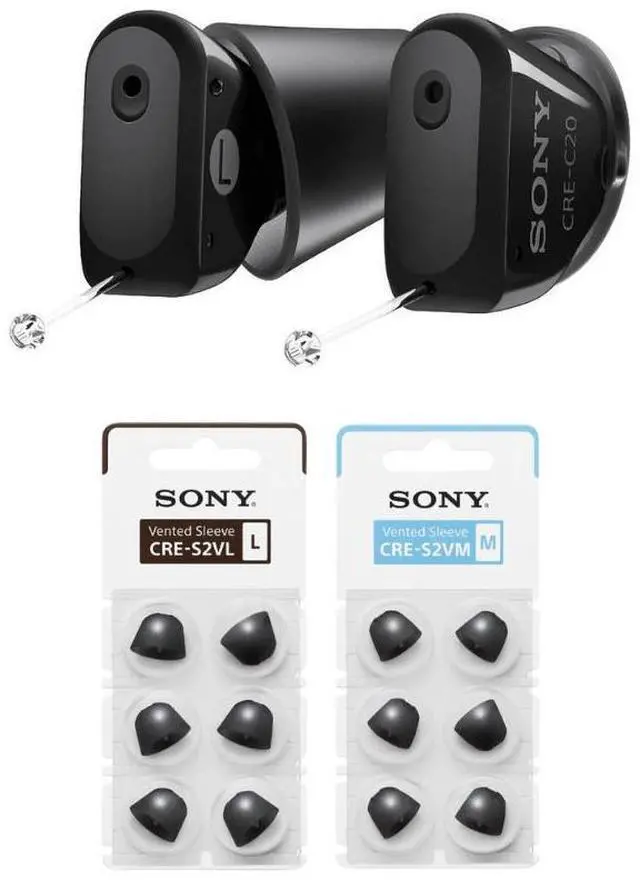 Main image of Sony CRE C20 Self Fitting OTC Hearing Aids with 6 Pair Vented Sleeves Bundle