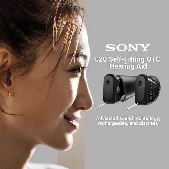 Alt view image 2 of 7 - Sony CRE C20 Self Fitting OTC Hearing Aids with 6 Pair Vented Sleeves Bundle