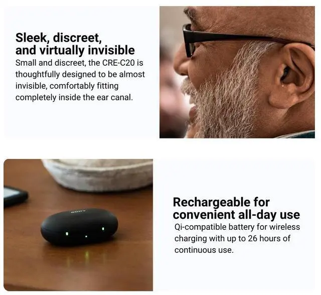 Alt view image 3 of 7 - Sony CRE C20 Self Fitting OTC Hearing Aids with 6 Pair Vented Sleeves Bundle