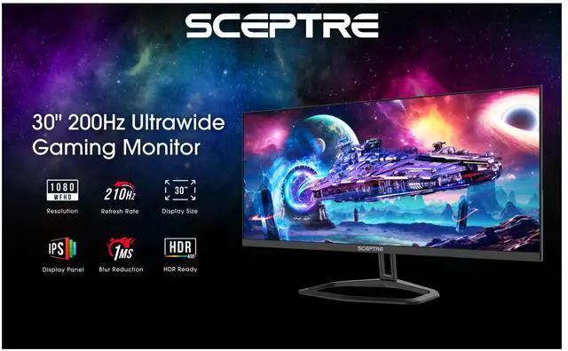 Alt view image 12 of 14 - Sceptre 30-inch IPS Monitor 21:9 DisplayPort x2 up to 210Hz 1ms Ultra Wide/Slim Build-in Speakers, Machine Black 2024 (E305B-FU200T)