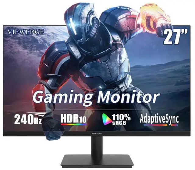 Alt view image 10 of 10 - Viewedge 27 inch Gaming Monitor 240Hz 1ms FHD (1920x1080p) Computer Monitor, 110% sRGB HDR10 HDMI x 2 & DP x 2 Port, Built-in Speakers, Support Freesync and Wall Mount