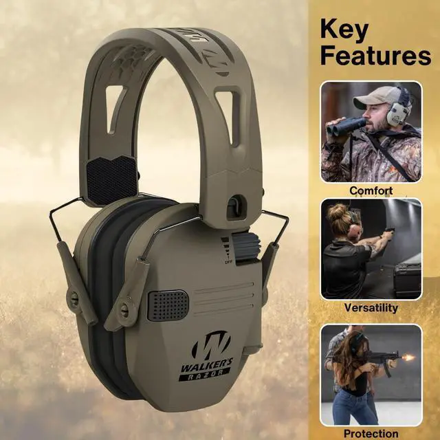 Alt view image 5 of 6 - Walkers Razor Tacti-Grip with FDE Rubber Headband (Flat Dark Earth) with Bluetooth Technology (FDE) Bundle with Walkie FDE Talkie and Glasses