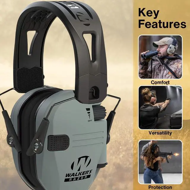 Alt view image 2 of 7 - Walkers Razor Tacti-Grip with Rubber Headband (Battleship Gray) with Case