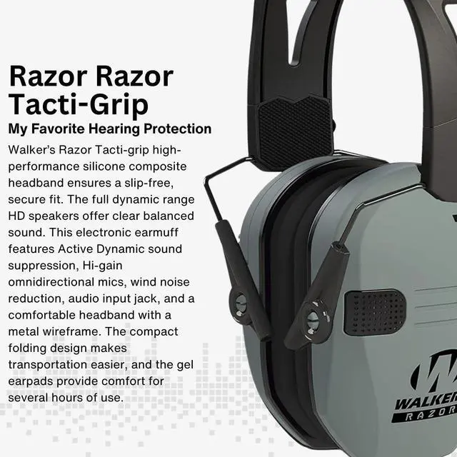 Alt view image 3 of 7 - Walkers Razor Tacti-Grip with Rubber Headband (Battleship Gray) with Case