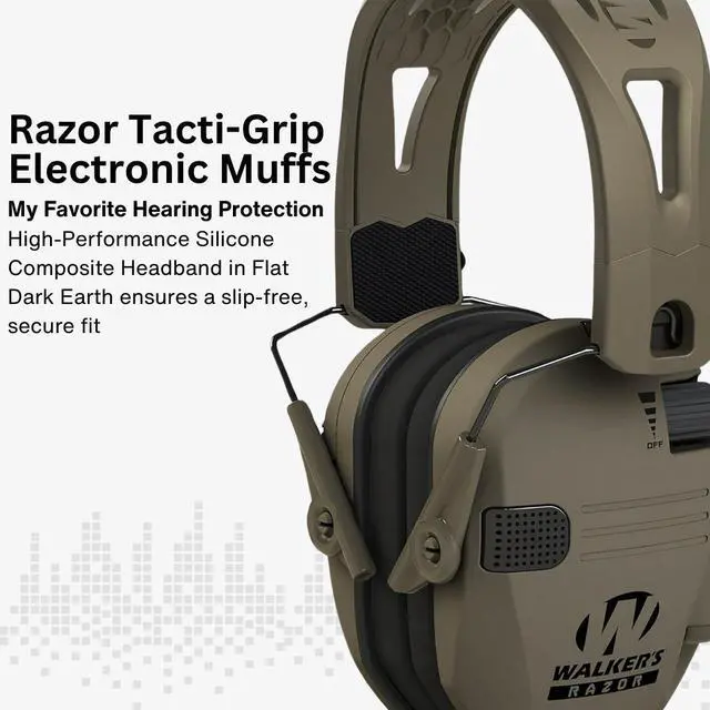 Alt view image 4 of 6 - Walkers Razor Tacti-Grip with FDE Rubber Headband (Flat Dark Earth)  Bundle with Walkie-Talkie Attachments FDE (2-Pack), Shooting Glasses (2-Pack) and Microfiber Cleaning Cloths (2-Pack) (8 Items)