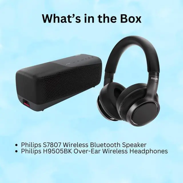 Alt view image 7 of 7 - Philips S7807 Wireless Bluetooth Speaker with Philips H9505BK Headphones Bundle
