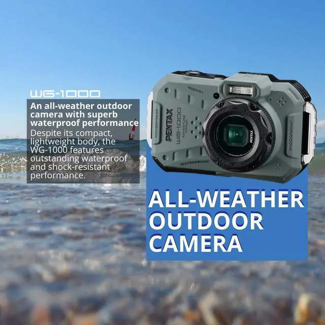 Alt view image 2 of 6 - Pentax WG 1000 All Weather Compact Camera Olive and Accessories Bundle