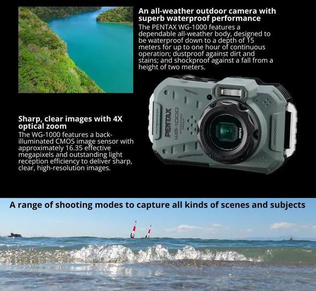 Alt view image 3 of 6 - Pentax WG 1000 All Weather Compact Camera Olive and Accessories Bundle