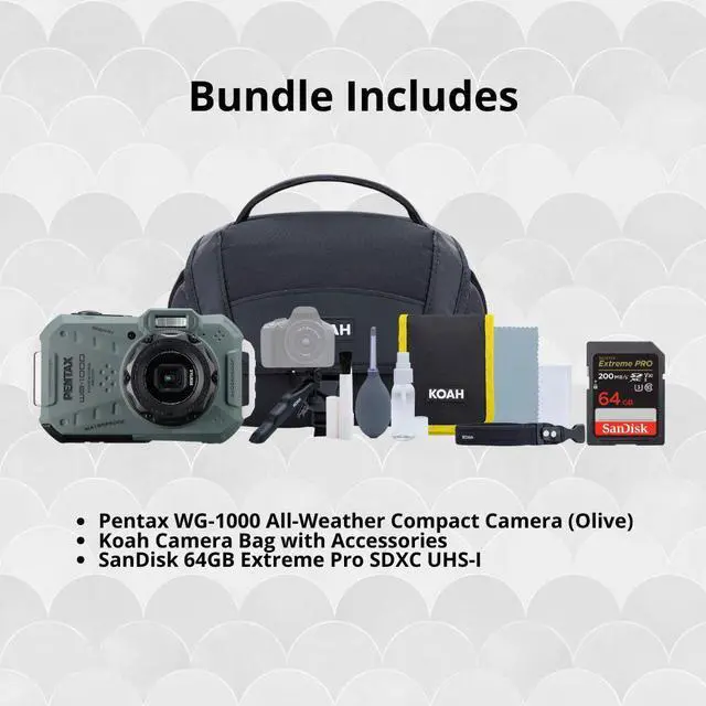 Alt view image 5 of 6 - Pentax WG 1000 All Weather Compact Camera Olive and Accessories Bundle