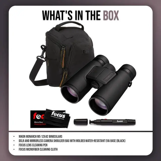 Alt view image 7 of 7 - Nikon Monarch M5 12x42 Binoculars and Black Camera Shoulder Bag Bundle