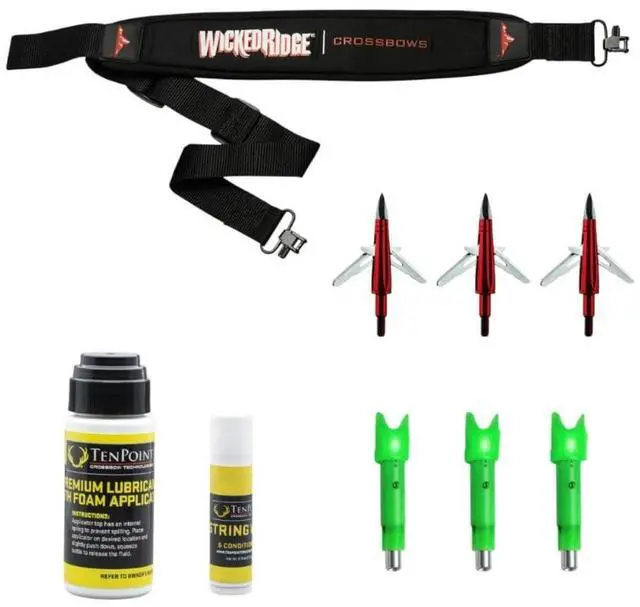 Main image of TenPoint Wicked Ridge Ready-to-Hunt Accessory Package with Green LED Nocks, Broadhead Arrows, Crossbow Sling, and Conditioner