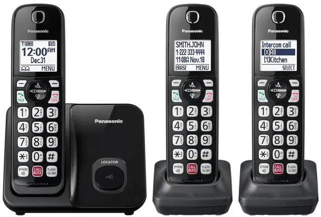 Main image of Panasonic 3x Handsets Dect 6.0 Expandable System Cordless Phone with Advanced Call Block, Bilingual Caller ID & Easy to Read Display (Black)