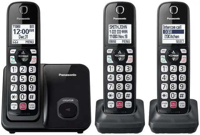 Alt view image 5 of 7 - Panasonic 3x Handsets Dect 6.0 Expandable System Cordless Phone with Advanced Call Block, Bilingual Caller ID & Easy to Read Display (Black)