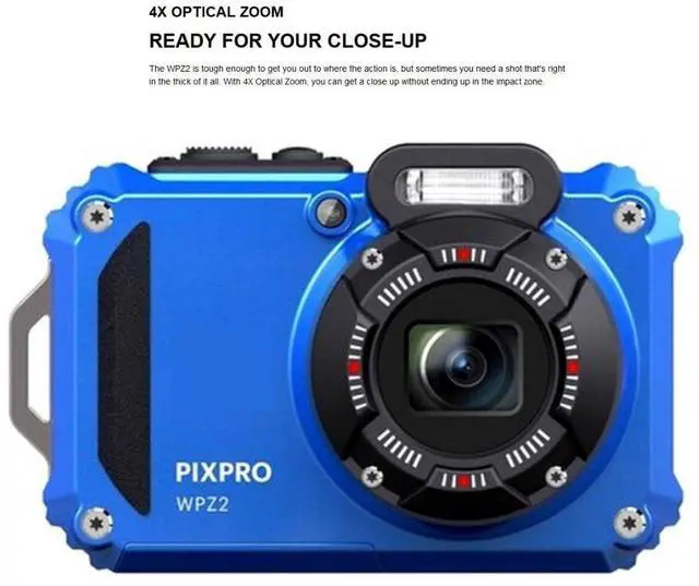 Alt view image 6 of 7 - Kodak PIXPRO WPZ2 Rugged Waterproof 16MP Digital Camera with 4x Zoom (Blue) Bundle with Case and 32GB MicroSD Card bundle (3 Items)