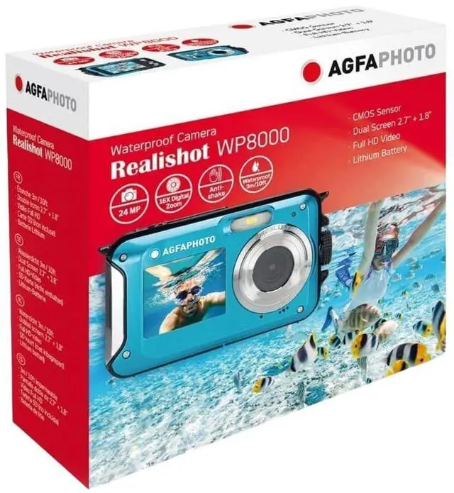 Alt view image 2 of 7 - AGFAPhoto WP8000 24MP Waterproof Digital Camera with 3x Optical Zoom, Micro Four Thirds Mount, Full-Frame Sensor, and 16:9 Aspect Ratio (Blue)