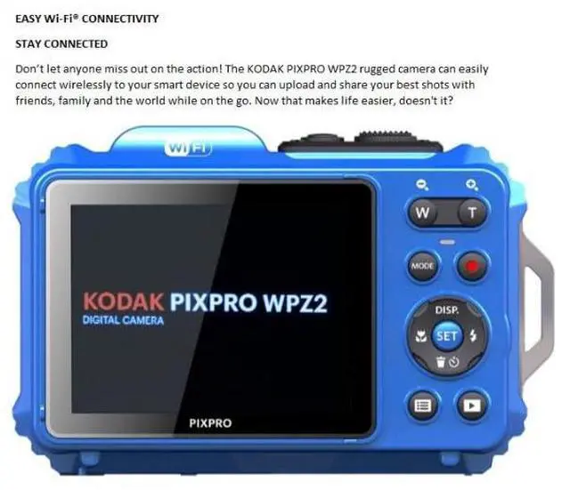 Alt view image 7 of 7 - Kodak PIXPRO WPZ2 Rugged Waterproof 16MP Digital Camera with 4x Zoom (Blue) Bundle with Case and 32GB MicroSD Card bundle (3 Items)