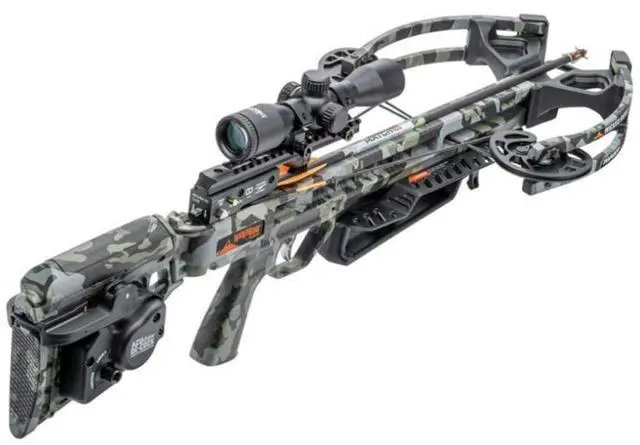 Alt view image 2 of 7 - TenPoint Invader M1 De-Cock 32-Inch Lightweight Compact Crossbow with 70-Yard Pro-View 400 Lighted Scope and 390 Fps Speed