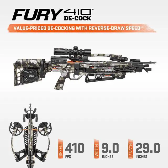 Alt view image 5 of 7 - Wicked Ridge Fury 410 De-Cock Ready-to-Hunt Bundle with 9 Match 400 Non-Lighted and 3 Match 400 Lighted Arrows, Soft Case, Neoprene Sling, Premium Lubricant, and String Conditioner (7 Items)