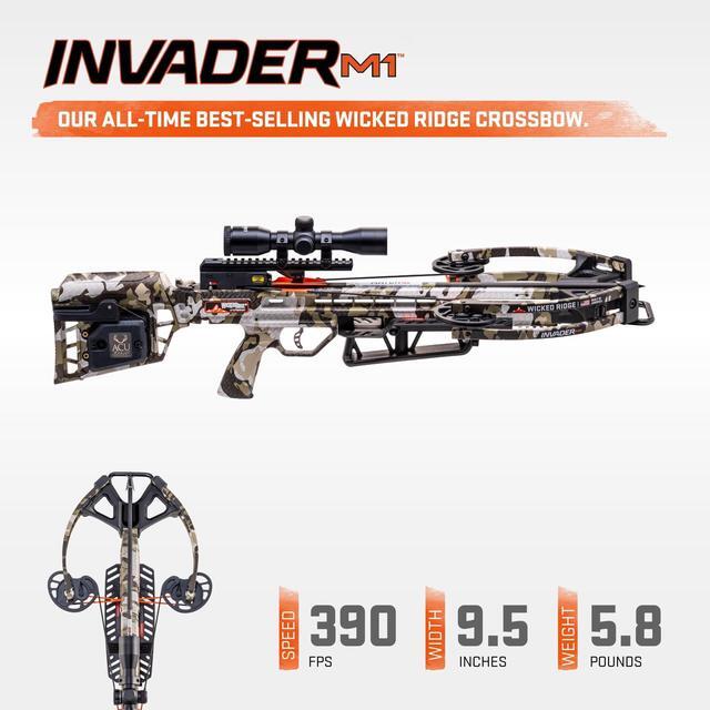 Alt view image 7 of 7 - TenPoint Invader M1 Wicked Ridge Compact Profile Crossbow with Built-In ACUdraw Cocking Device and Pro-View 400 Scope (Peak XT)