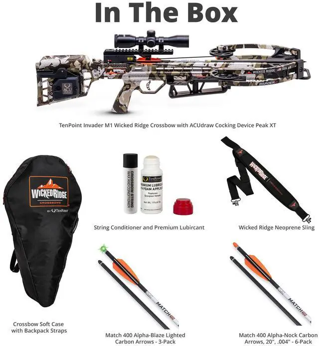 Alt view image 6 of 7 - Wicked Ridge Invader M1 Ready-to-Hunt Package - Includes Nine Match 400 Non-Lighted + Three Match 400 Lighted Arrows, Soft Case, Neoprene Sling, Premium Lubricant & String Wax & Conditioner