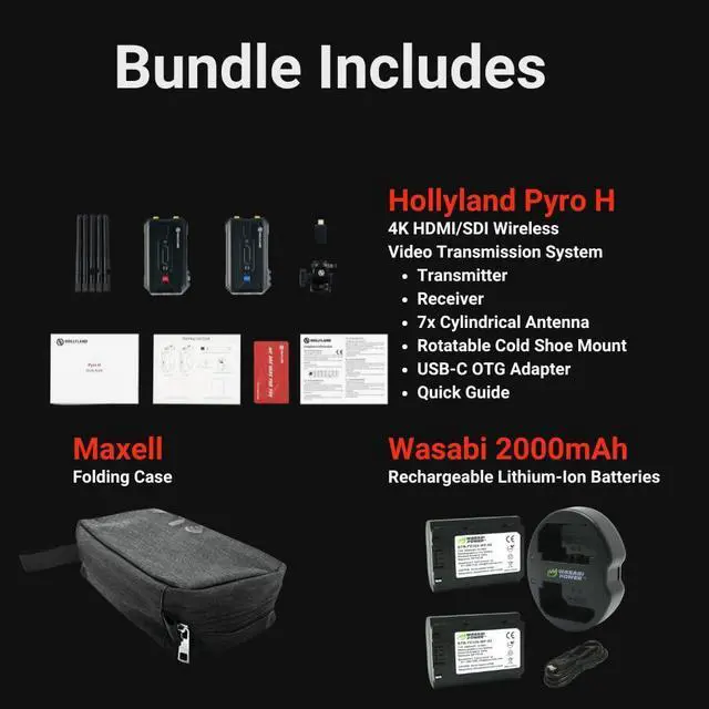 Alt view image 6 of 7 - Hollyland Pyro H Wireless Video Transmission System Bundle with Rechargeable Batteries for NP-FZ100 (2-Pack) and Impact-Proof Watertight and Dustproof Hard Carry Case (Black) (3 Items)