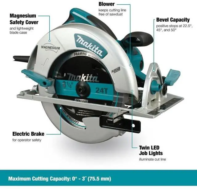 Alt view image 2 of 7 - Makita 5008MGA 8-1/4-Inch Magnesium Circular Saw with Electric Brake, 15 AMP Industrial Motor, Two Built-In LED Lights, and Built-In Dust Blower