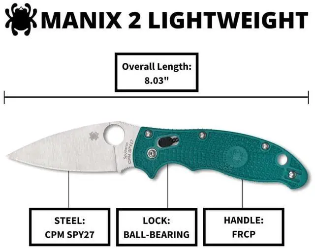 Alt view image 3 of 7 - Spyderco Manix 2 3.37-Inch CPM SPY27 Steel Blade PlainEdge Foldable Knife with FRCP Handle (Blue)