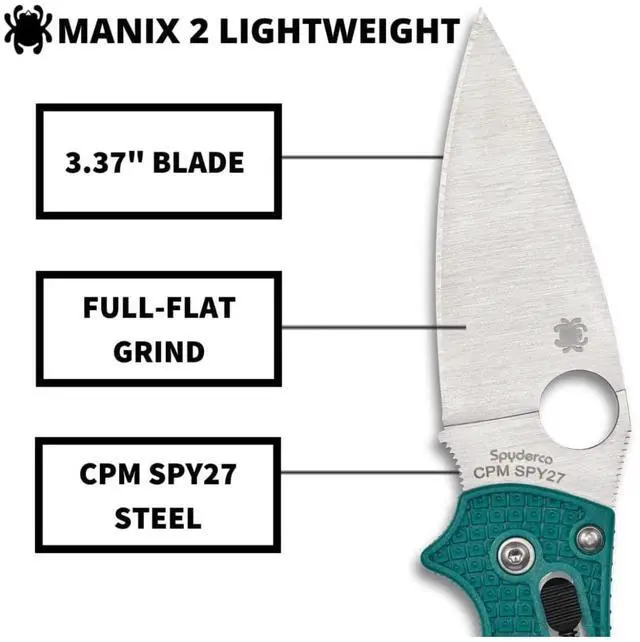 Alt view image 4 of 7 - Spyderco Manix 2 3.37-Inch CPM SPY27 Steel Blade PlainEdge Foldable Knife with FRCP Handle (Blue)