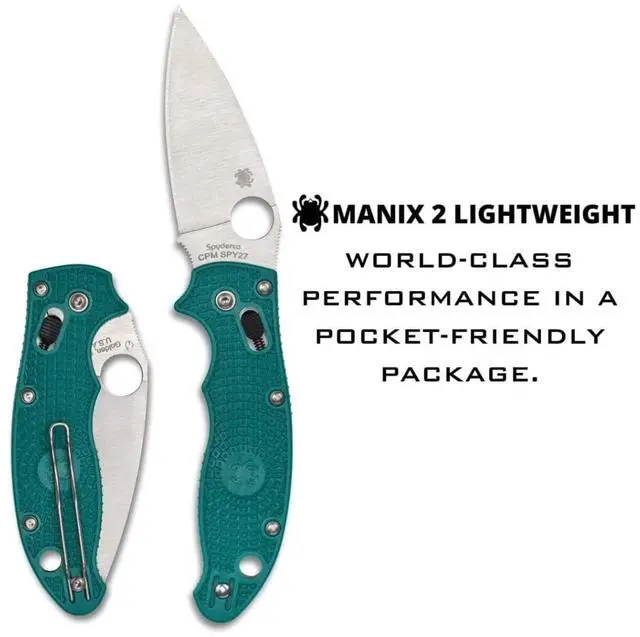 Alt view image 6 of 7 - Spyderco Manix 2 3.37-Inch CPM SPY27 Steel Blade PlainEdge Foldable Knife with FRCP Handle (Blue)