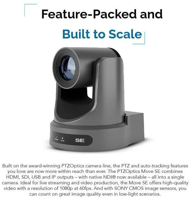 Alt view image 6 of 11 - PTZOptics Move SE PTZ Camera with 30x Optical Zoom (PT30X-SE-GY-G3) + SuperJoy PTZ Camera Controller