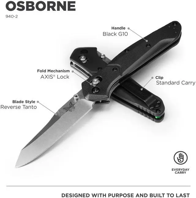 Alt view image 4 of 8 - Benchmade Knife 940-2 Black G10 Handle