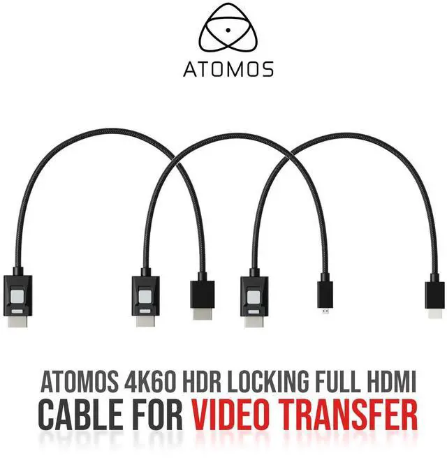 Alt view image 2 of 7 - Atomos 4K60 HDR Locking High Speed Full HDMI to HDMI Cable (Black) Bundle with High Speed Full HDMI to Micro HDMI Cable (Black), and High Speed Full HDMI to Mini HDMI Cable (Black) (3 Items)