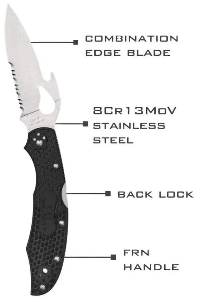 Alt view image 3 of 7 - Spyderco Cara Cara 2 CombinationEdge Folding Knife with Emerson Opener, FRN Handle, and Full-Flat 8Cr13MoV Steel Blade (Black)