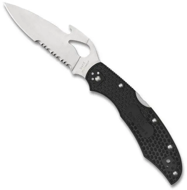 Alt view image 6 of 7 - Spyderco Cara Cara 2 CombinationEdge Folding Knife with Emerson Opener, FRN Handle, and Full-Flat 8Cr13MoV Steel Blade (Black)