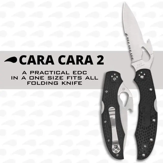 Alt view image 7 of 7 - Spyderco Cara Cara 2 CombinationEdge Folding Knife with Emerson Opener, FRN Handle, and Full-Flat 8Cr13MoV Steel Blade (Black)