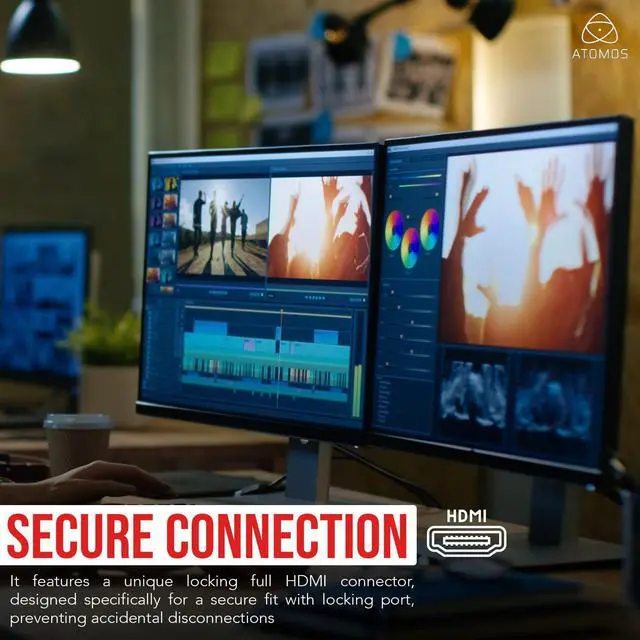 Alt view image 3 of 7 - Atomos 4K60 HDR Locking High Speed Full HDMI to HDMI Cable (Black) Bundle with High Speed Full HDMI to Micro HDMI Cable (Black), and High Speed Full HDMI to Mini HDMI Cable (Black) (3 Items)