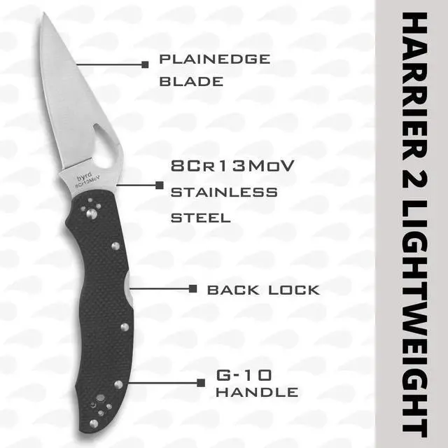Alt view image 6 of 7 - Spyderco Harrier 2 Byrd Folding Knife with 8Cr13MoV Stainless Steel Blade, Full-Flat Grind, Back Lock for Cutting Tool Functions (PlainEdge)