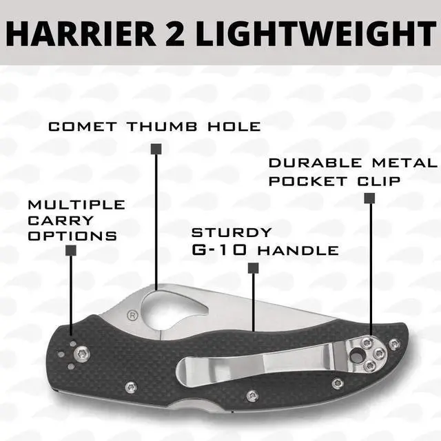 Alt view image 7 of 7 - Spyderco Harrier 2 Byrd Folding Knife with 8Cr13MoV Stainless Steel Blade, Full-Flat Grind, Back Lock for Cutting Tool Functions (PlainEdge)
