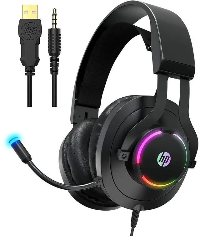 Alt view image 8 of 14 - HP Wired Over Ear Gaming Headset with Noise Cancelling Microphone  with LED Lights for Xbox One Controller, PS4, PC, Laptop, Nintendo Switch (H360)